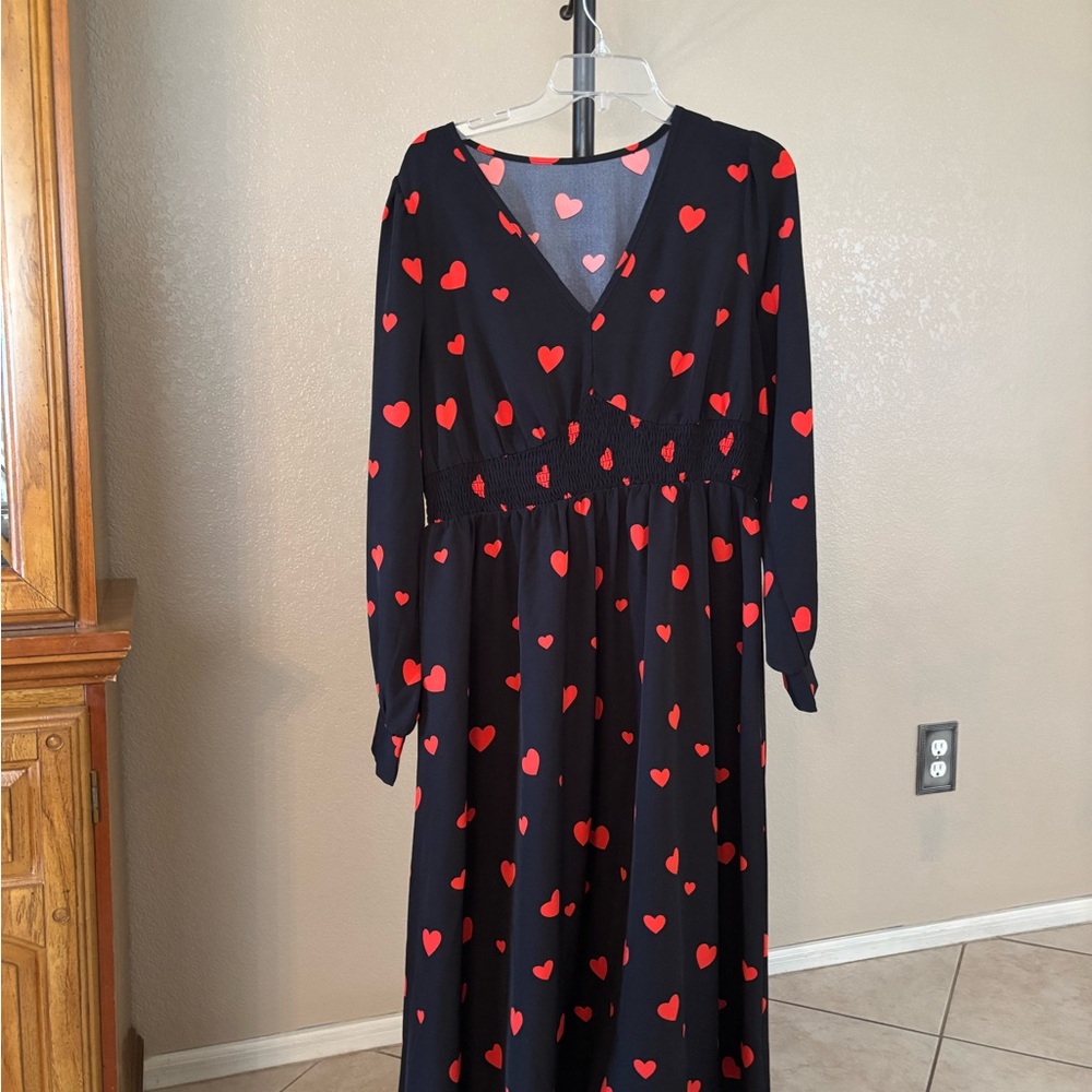 SHEIN Black Dress with Red Heart Pattern